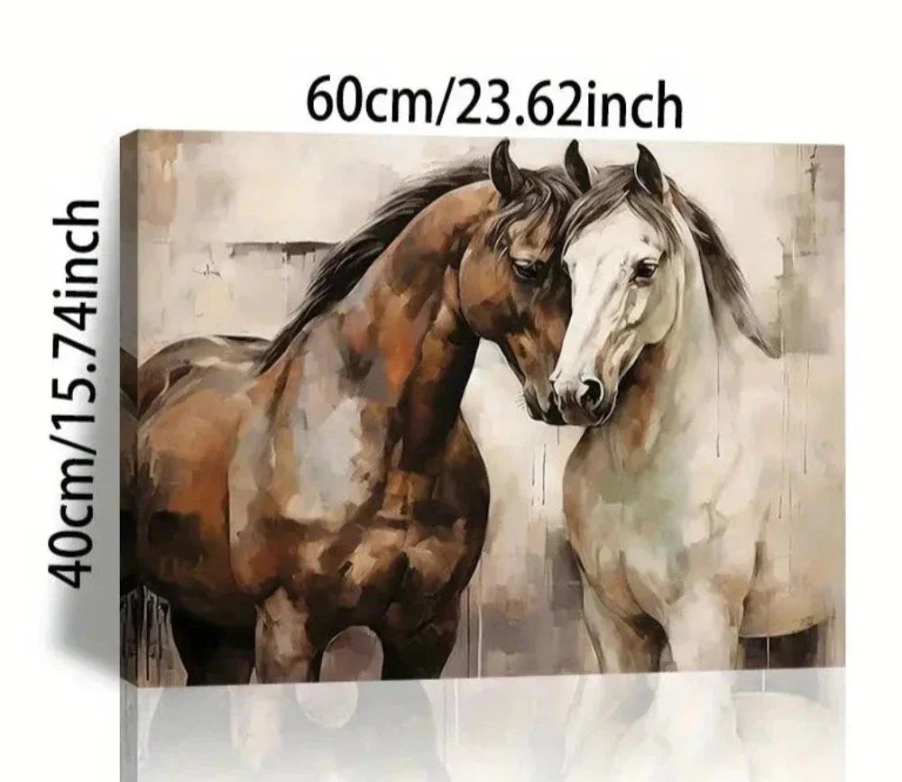 Brown horse couple on canvas, majestic artwork, printed on stretched cotton - House of Avana