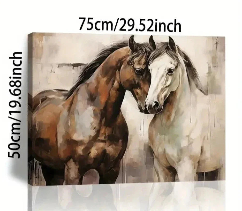 Brown horse couple on canvas, majestic artwork, printed on stretched cotton - House of Avana
