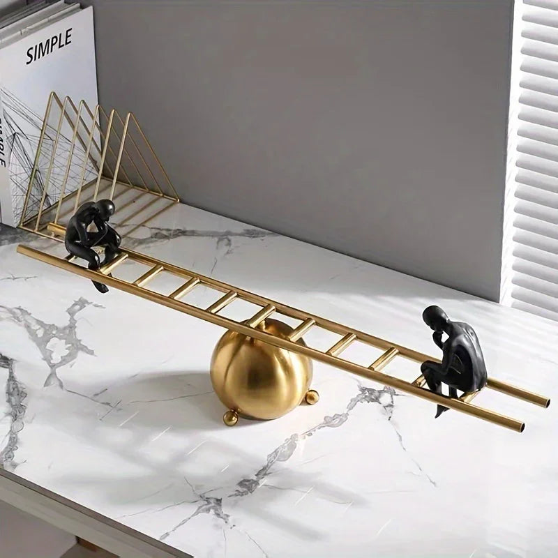 Majestic Thinker on Ladder Sculpture, 1pc - Metal Fantasy Figurine, Unique Creative Decor for Various Room Types, Perfect for Indoor Spaces & Christmas Holidays - Sophisticated Metal Artwork for Home Aesthetics - House Of Avana