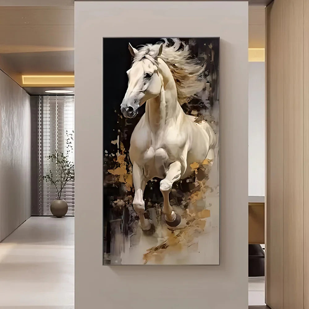 Majestic White Horse Abstract Canvas Wall Art - House Of Avana