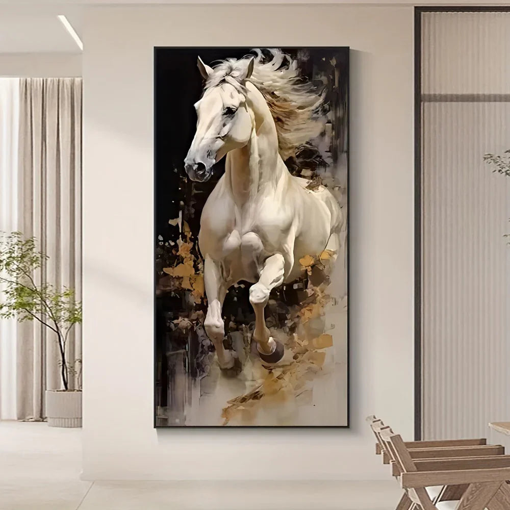 Majestic White Horse Abstract Canvas Wall Art - House Of Avana