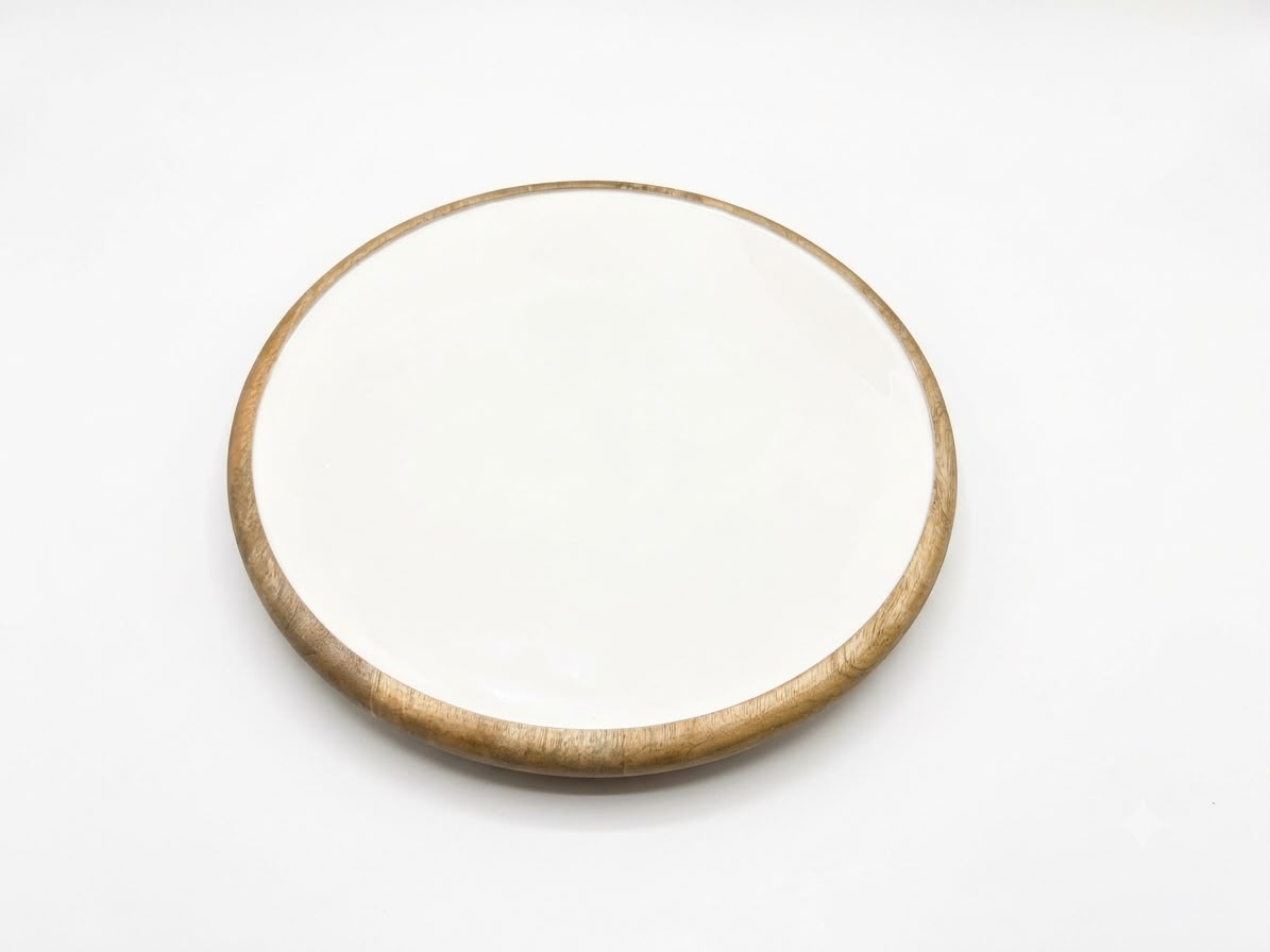 Mango Wood Lazy Susan Turntable in White, handcrafted in Moradabad, India