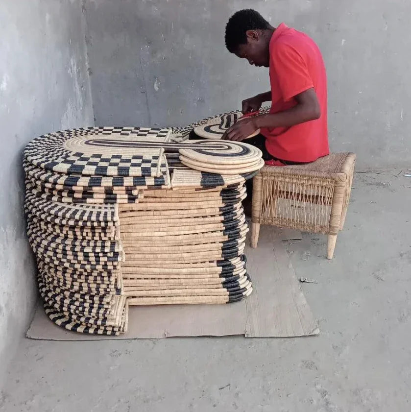 Maravi Patterned Black & Natural Woven Wall Art Kanju Interiors