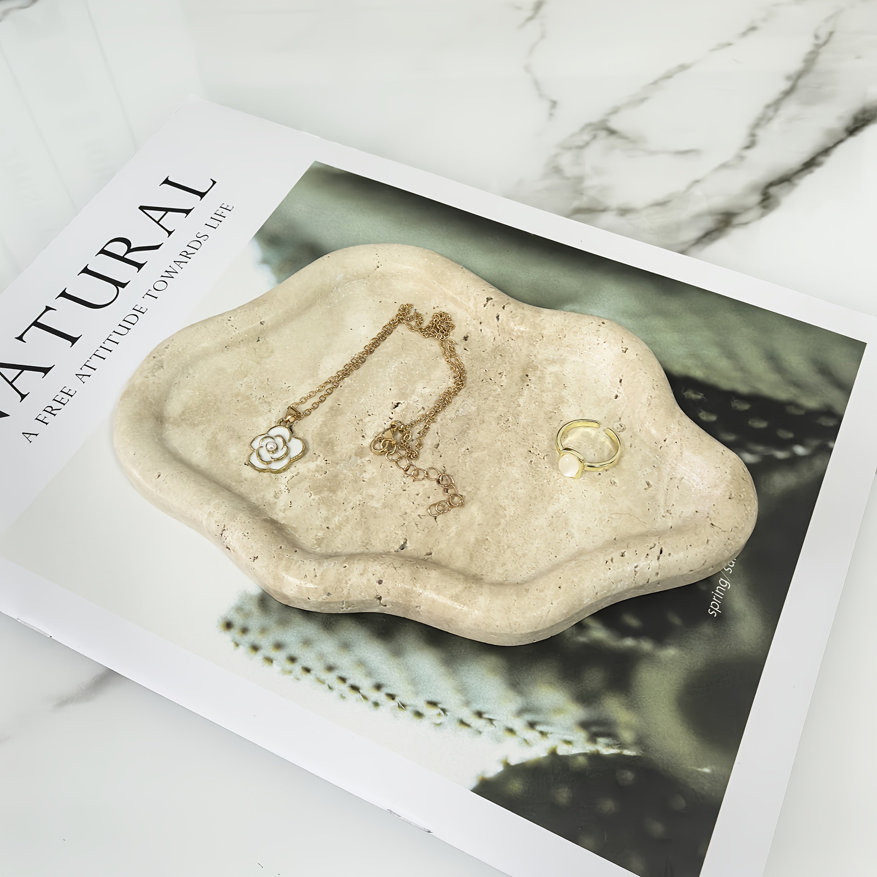 Natural Marble Cloud-Shaped Jewelry & Cosmetic Display Tray - Polished Irregular Decorative Organizer for Home Office Desk, Key Holder, Gift for Her, Office Decor And Accessories, Elegant Design, Smooth Finish, Beauty Enthusi House Of Avana