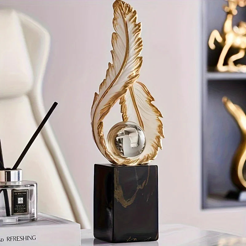 White marble patterned feather pearl ornament, elegant resin decor - House of Avana