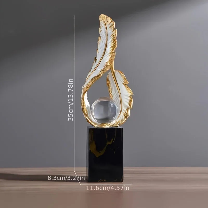 White marble patterned feather pearl ornament, elegant resin decor - House of Avana