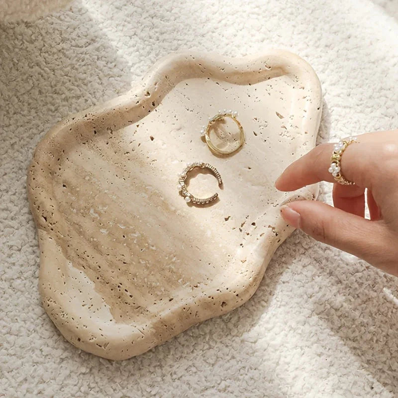 White marble display tray, holding jewelry and cosmetics, natural stone organizer - House of Avana