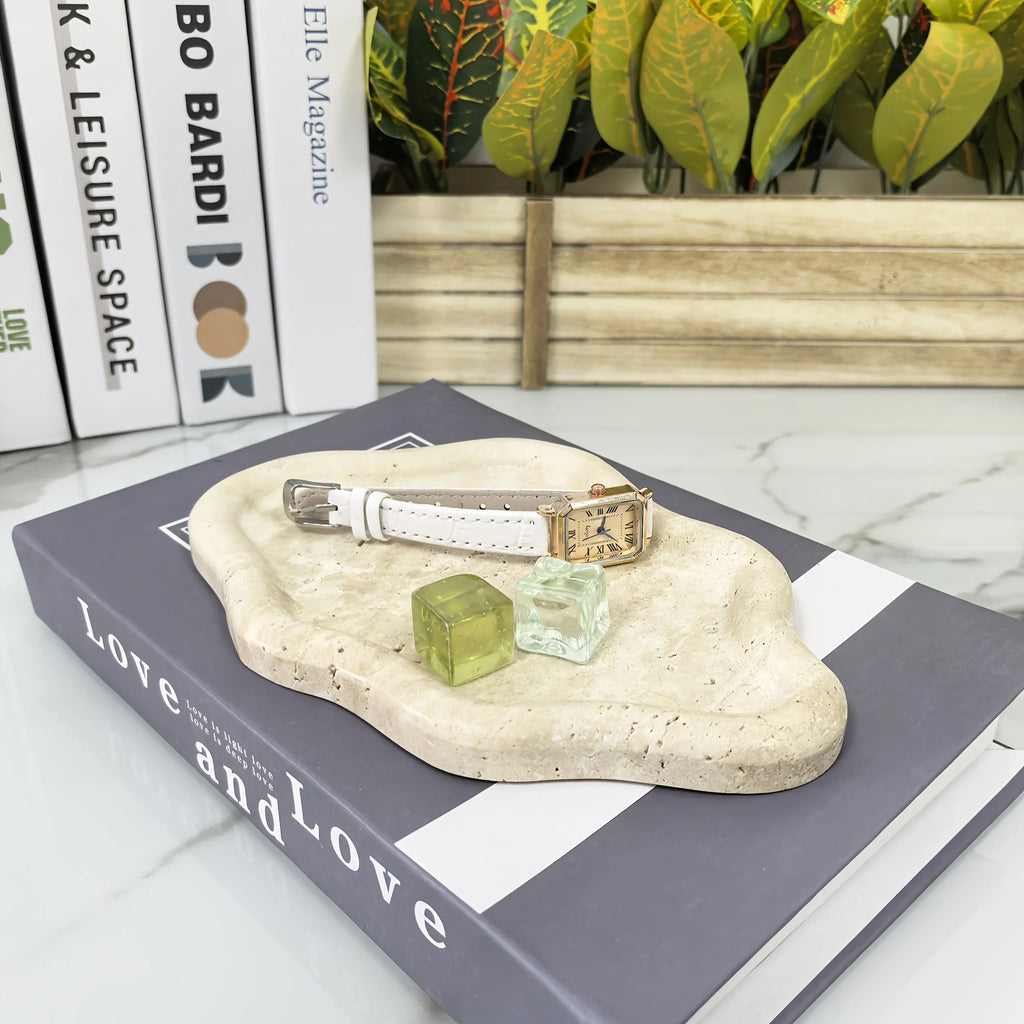 White marble display tray, holding jewelry and cosmetics, natural stone organizer - House of Avana