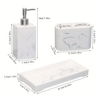 Marble Look Bathroom Accessory Set, 3pcs Includes Soap Dispenser, Toothbrush Holder, and Tray for Home, Restroom, Apartment Decor - Other Material House Of Avana