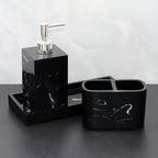 Marble Look Bathroom Accessory Set, 3pcs Includes Soap Dispenser, Toothbrush Holder, and Tray for Home, Restroom, Apartment Decor - Other Material House Of Avana