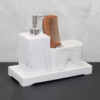 Marble Look Bathroom Accessory Set, 3pcs Includes Soap Dispenser, Toothbrush Holder, and Tray for Home, Restroom, Apartment Decor - Other Material House Of Avana