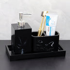 Marble Look Bathroom Accessory Set, 3pcs Includes Soap Dispenser, Toothbrush Holder, and Tray for Home, Restroom, Apartment Decor - Other Material House Of Avana