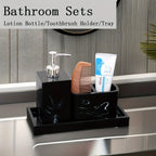 Marble Look Bathroom Accessory Set, 3pcs Includes Soap Dispenser, Toothbrush Holder, and Tray for Home, Restroom, Apartment Decor - Other Material House Of Avana