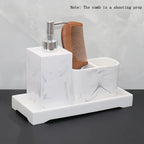 Marble Look Bathroom Accessory Set, 3pcs Includes Soap Dispenser, Toothbrush Holder, and Tray for Home, Restroom, Apartment Decor - Other Material House Of Avana