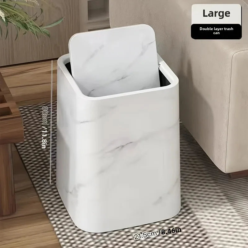 15l/3.96gal Marble Stylish Nordic Trash Can - Large Capacity Square Wastebasket for Living Room,... - House Of Avana