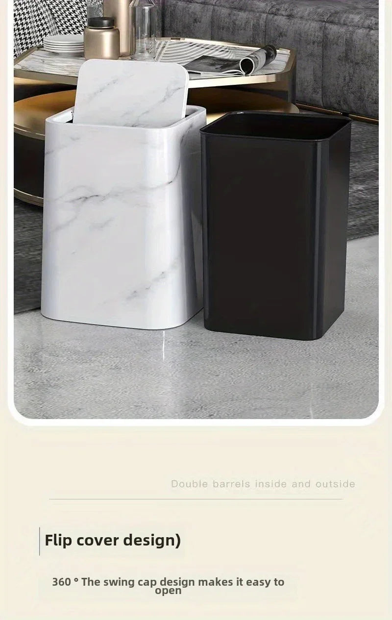 15l/3.96gal Marble Stylish Nordic Trash Can - Large Capacity Square Wastebasket for Living Room,... - House Of Avana