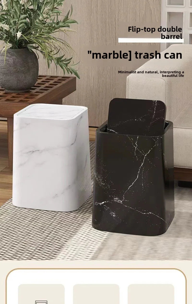 15l/3.96gal Marble Stylish Nordic Trash Can - Large Capacity Square Wastebasket for Living Room,... - House Of Avana