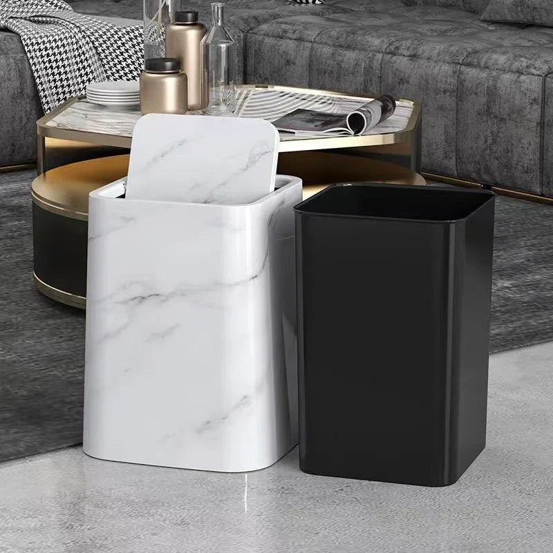 15l/3.96gal Marble Stylish Nordic Trash Can - Large Capacity Square Wastebasket for Living Room,... - House Of Avana
