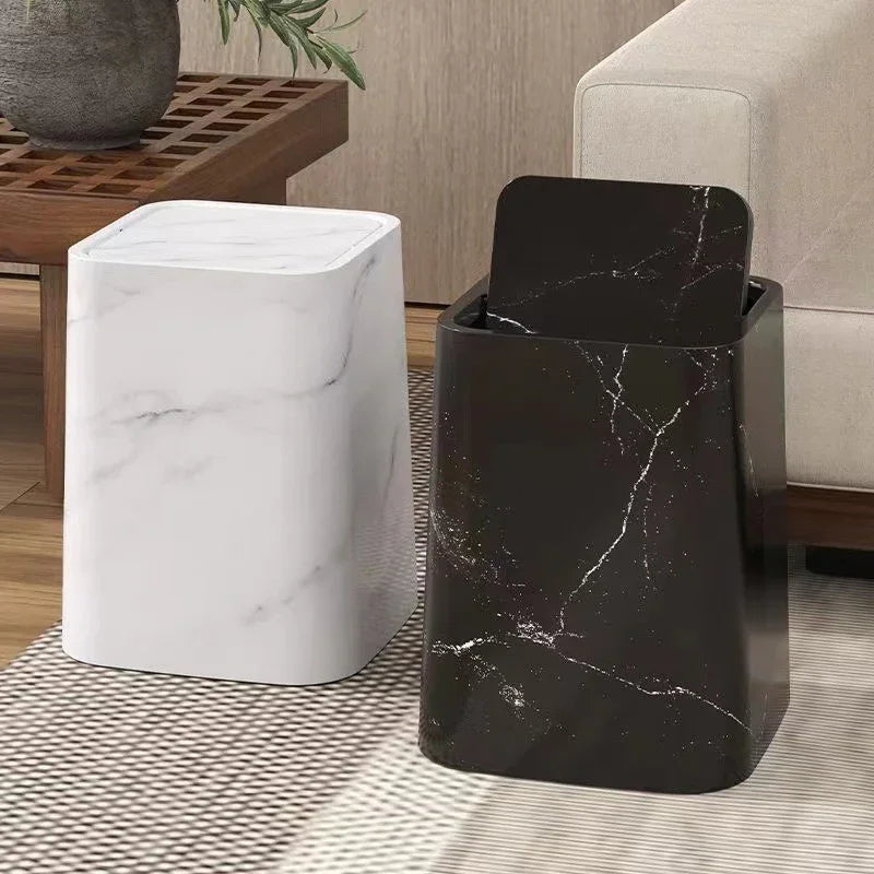 15l/3.96gal Marble Stylish Nordic Trash Can - Large Capacity Square Wastebasket for Living Room,... - House Of Avana
