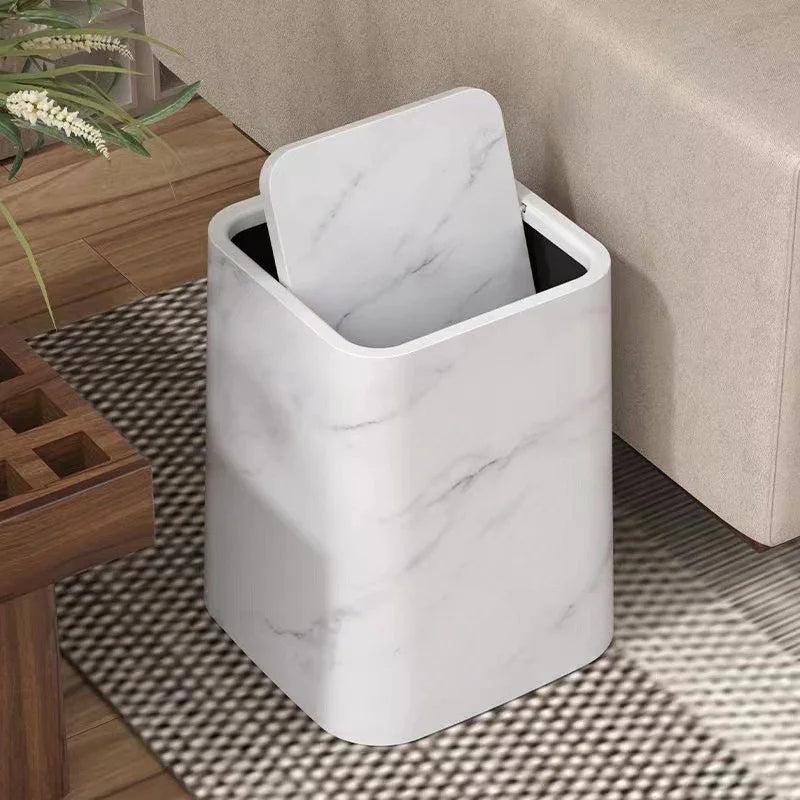 15l/3.96gal Marble Stylish Nordic Trash Can - Large Capacity Square Wastebasket for Living Room,... - House Of Avana