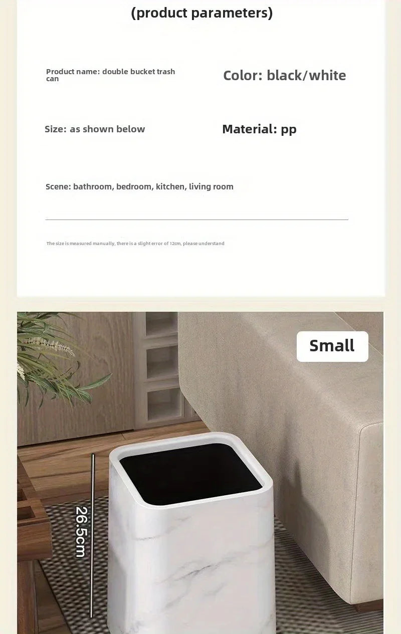 15l/3.96gal Marble Stylish Nordic Trash Can - Large Capacity Square Wastebasket for Living Room,... - House Of Avana