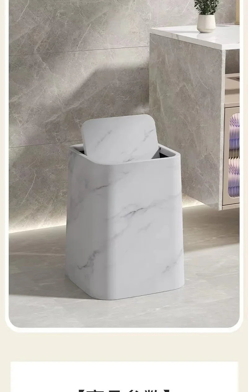 15l/3.96gal Marble Stylish Nordic Trash Can - Large Capacity Square Wastebasket for Living Room,... - House Of Avana