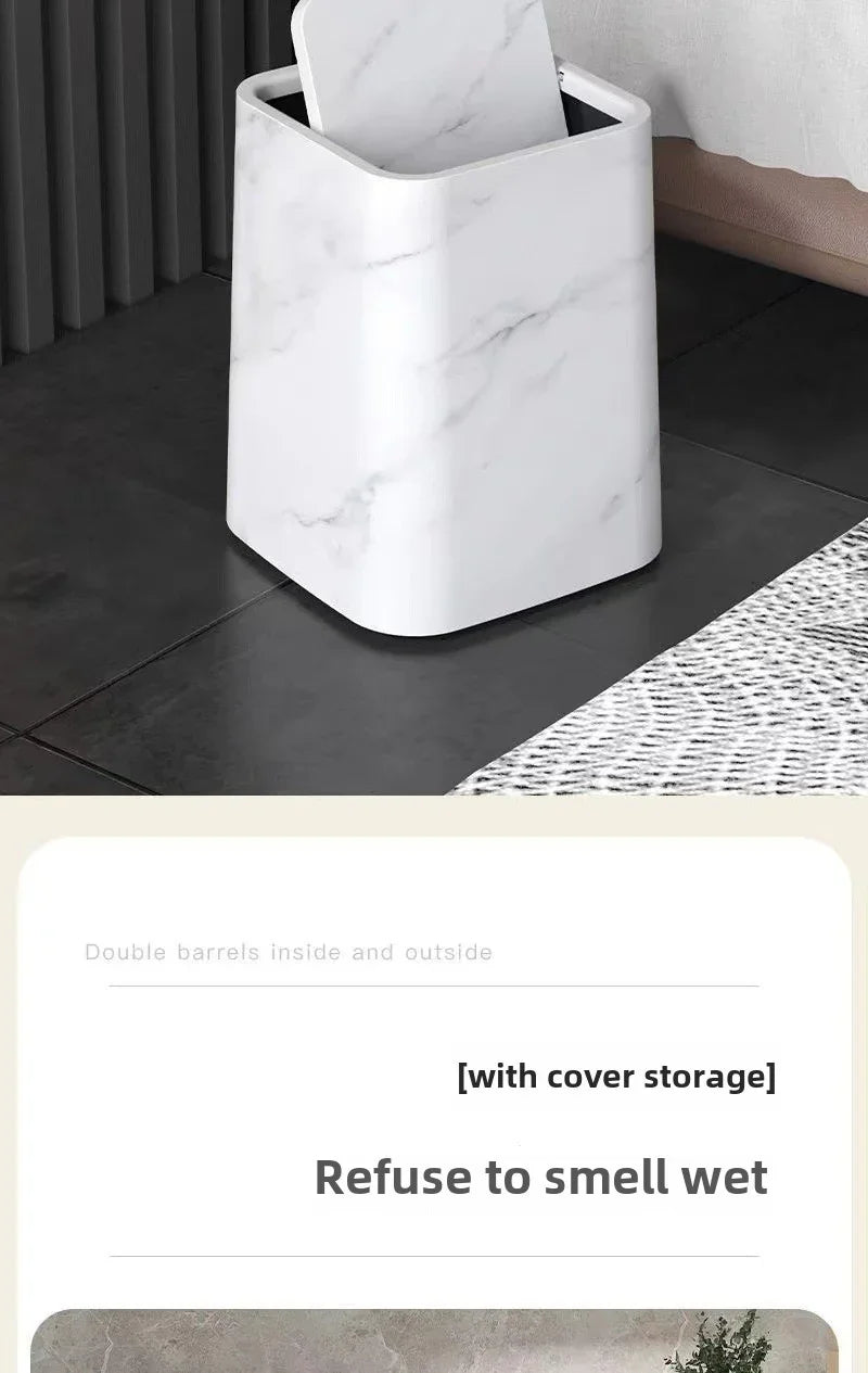 15l/3.96gal Marble Stylish Nordic Trash Can - Large Capacity Square Wastebasket for Living Room,... - House Of Avana