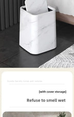 15l/3.96gal Marble Stylish Nordic Trash Can - Large Capacity Square Wastebasket for Living Room,... - House Of Avana