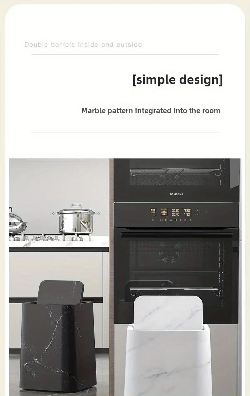 15l/3.96gal Marble Stylish Nordic Trash Can - Large Capacity Square Wastebasket for Living Room,... - House Of Avana