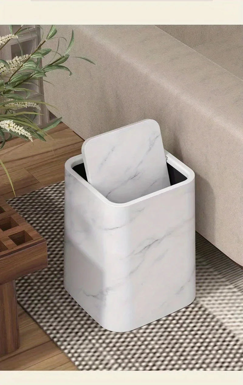 15l/3.96gal Marble Stylish Nordic Trash Can - Large Capacity Square Wastebasket for Living Room,... - House Of Avana