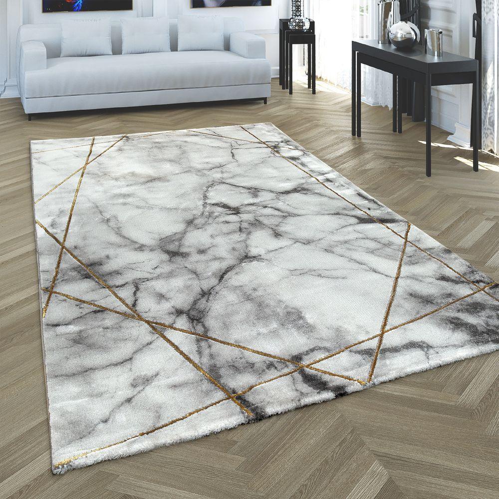 Marble Patten Area Rug in Gold Cream for Living Room with Contour Cut RugYourHome