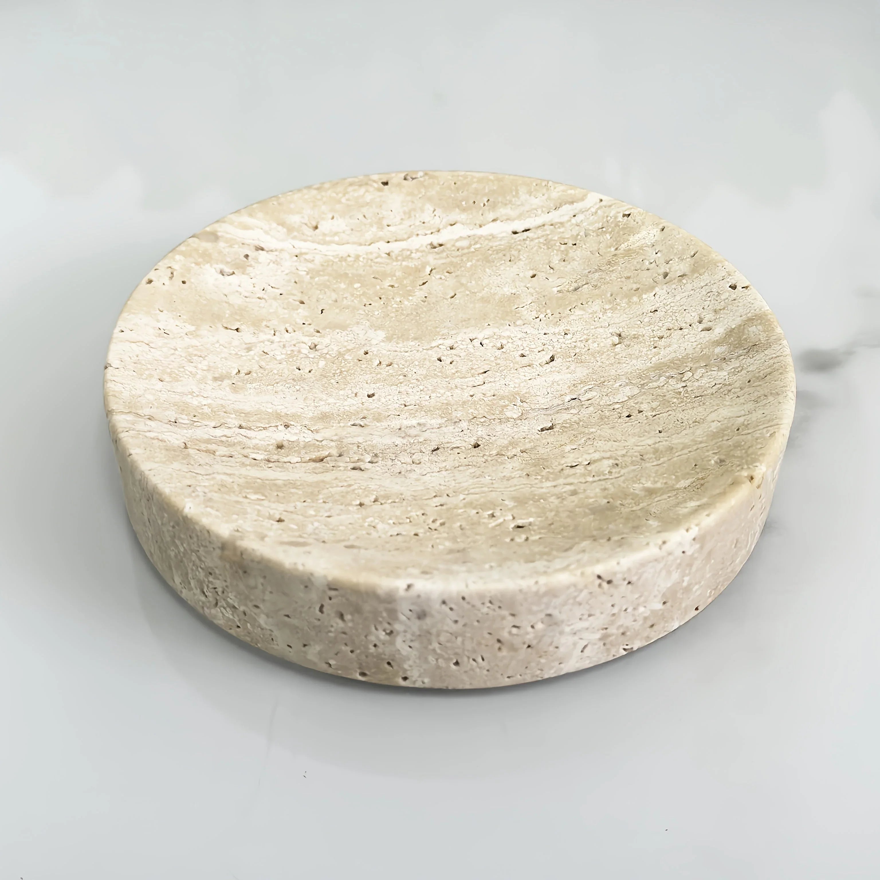 Round marble tray with pearl design, polished white stone - House of Avana