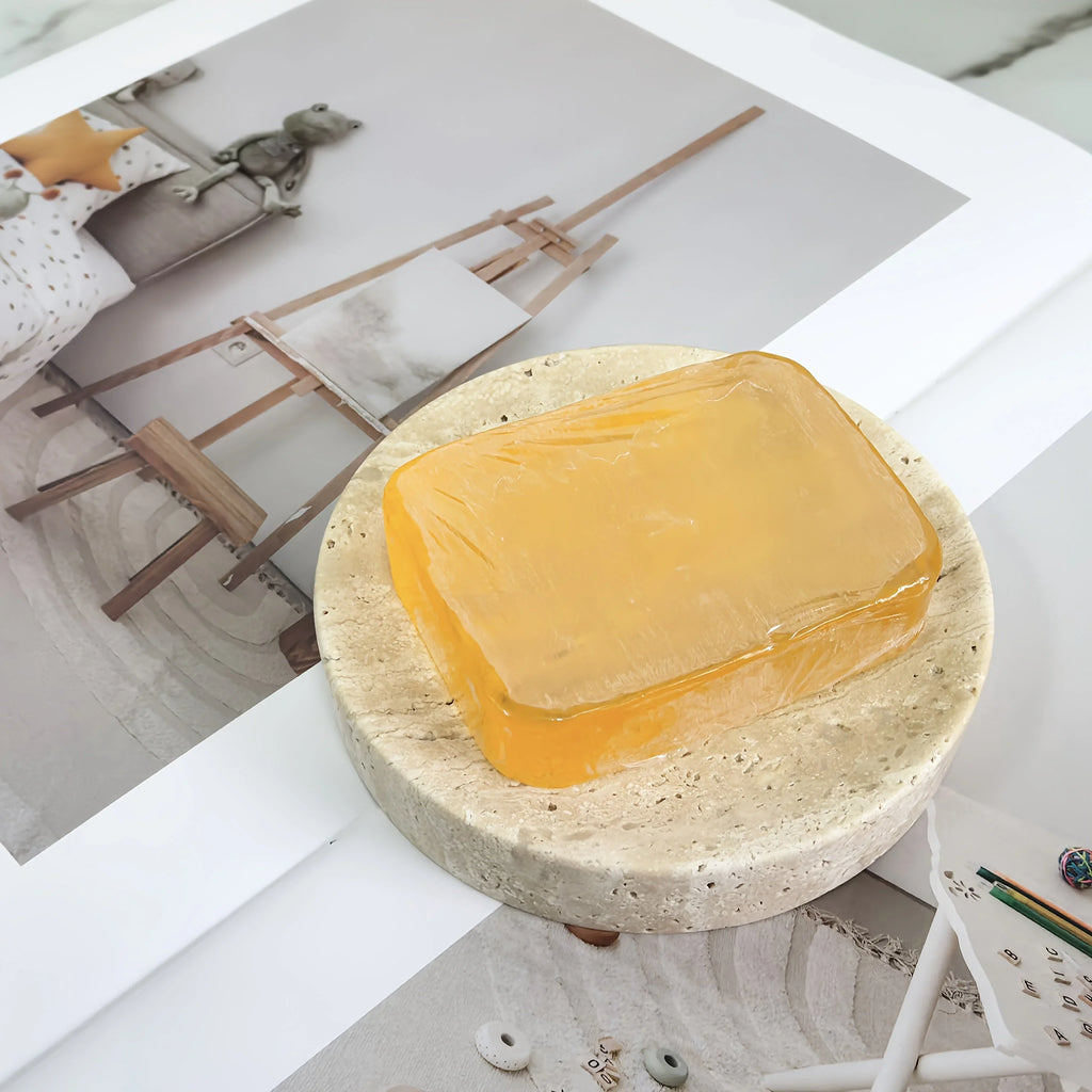 Round marble tray with pearl design, polished white stone - House of Avana