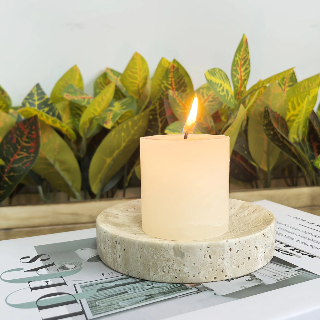 Round marble tray with pearl design, polished white stone - House of Avana