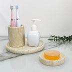 Round marble tray with pearl design, polished white stone - House of Avana