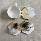 S Hexagon Coasters for Drinks,marble-wood Spliced Coaster for Tabletop Protection,cup Holder Coasters... - House Of Avana [[SKU:HOA-TBL-008]]