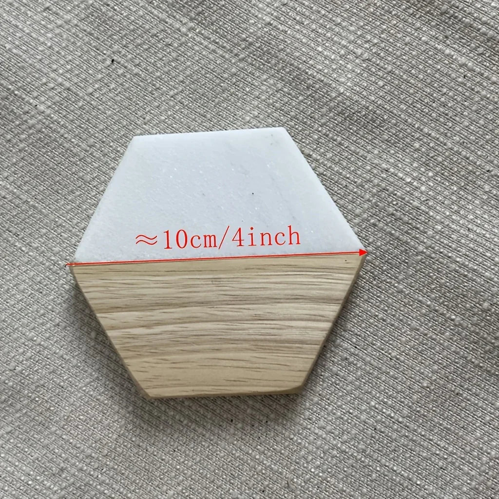 S Hexagon Coasters for Drinks,marble-wood Spliced Coaster for Tabletop Protection,cup Holder Coasters... - House Of Avana [[SKU:HOA-TBL-008]]
