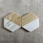 S Hexagon Coasters for Drinks,marble-wood Spliced Coaster for Tabletop Protection,cup Holder Coasters... - House Of Avana [[SKU:HOA-TBL-008]]