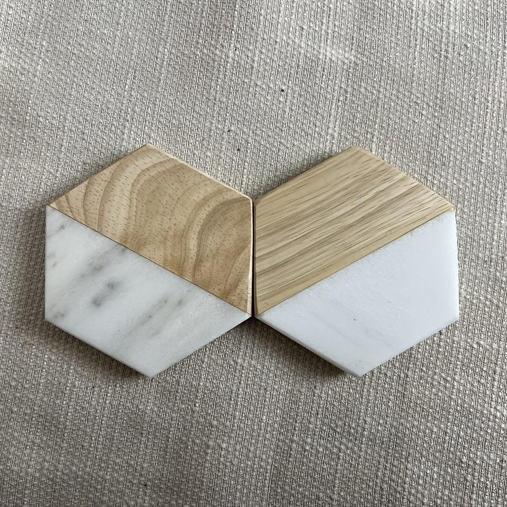 S Hexagon Coasters for Drinks,marble-wood Spliced Coaster for Tabletop Protection,cup Holder Coasters... - House Of Avana [[SKU:HOA-TBL-008]]