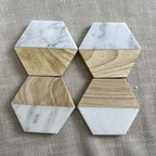 S Hexagon Coasters for Drinks,marble-wood Spliced Coaster for Tabletop Protection,cup Holder Coasters... - House Of Avana [[SKU:HOA-TBL-008]]