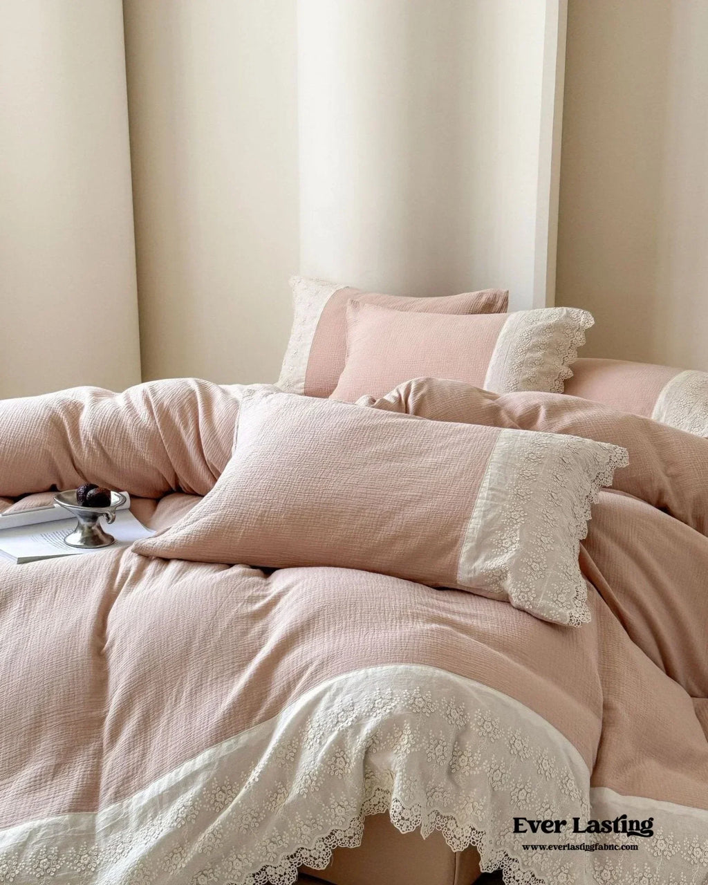 Margaux Lace Double Gauze Bedding Set / Sage Green Ever Lasting