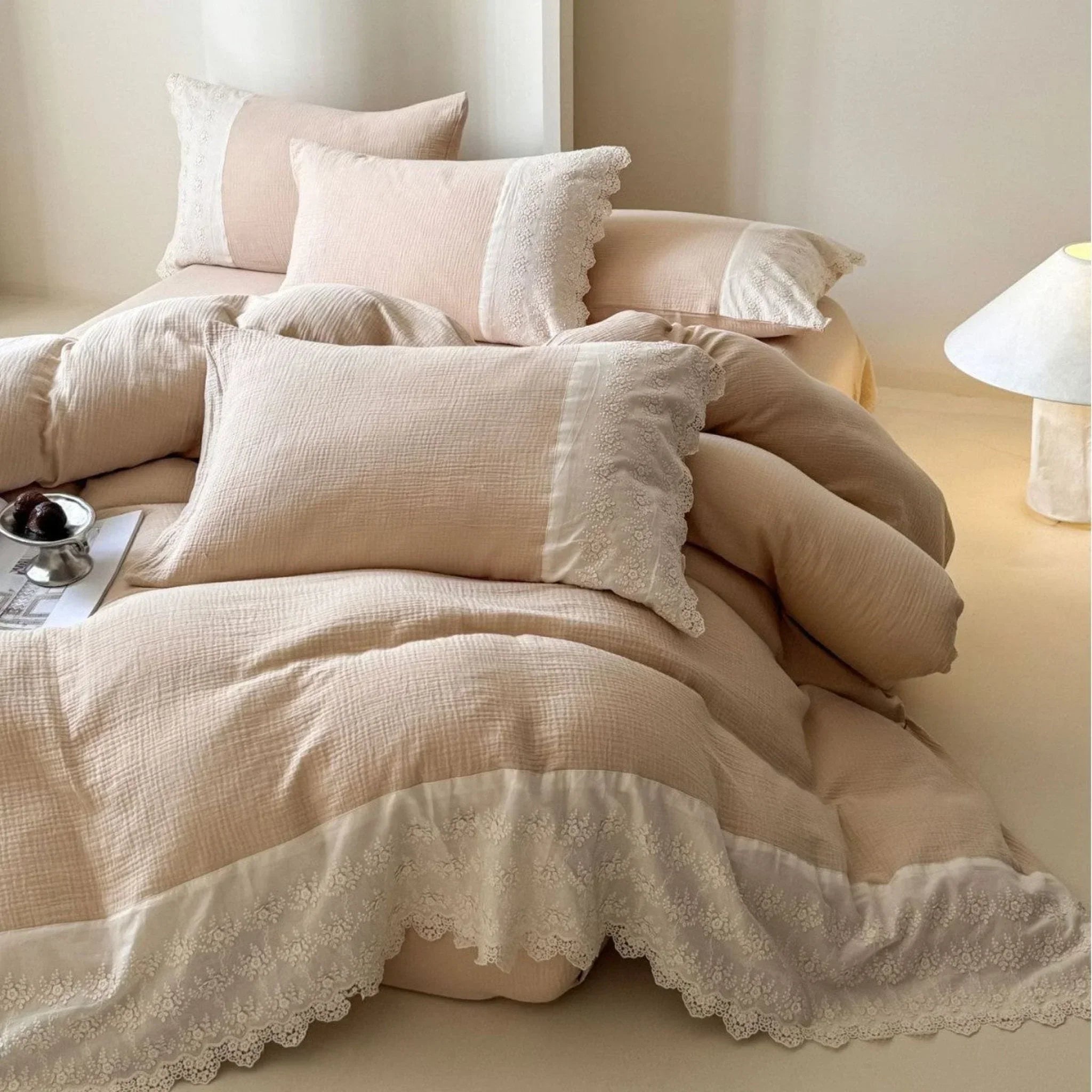 Margaux Lace Double Gauze Bedding Set / Sage Green Ever Lasting