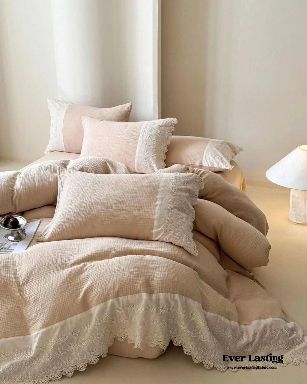 Margaux Lace Double Gauze Bedding Set / Sage Green Ever Lasting