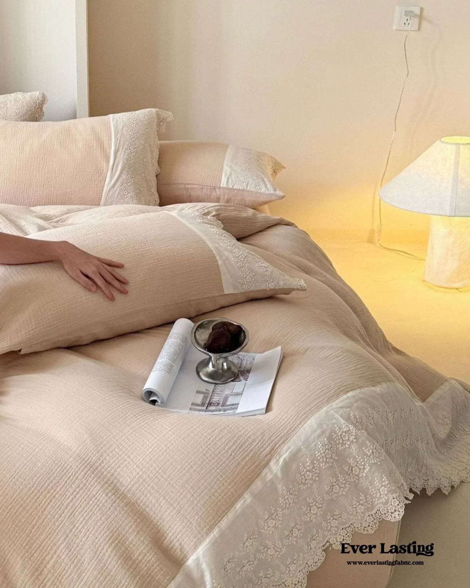 Margaux Lace Double Gauze Bedding Set / Sage Green Ever Lasting