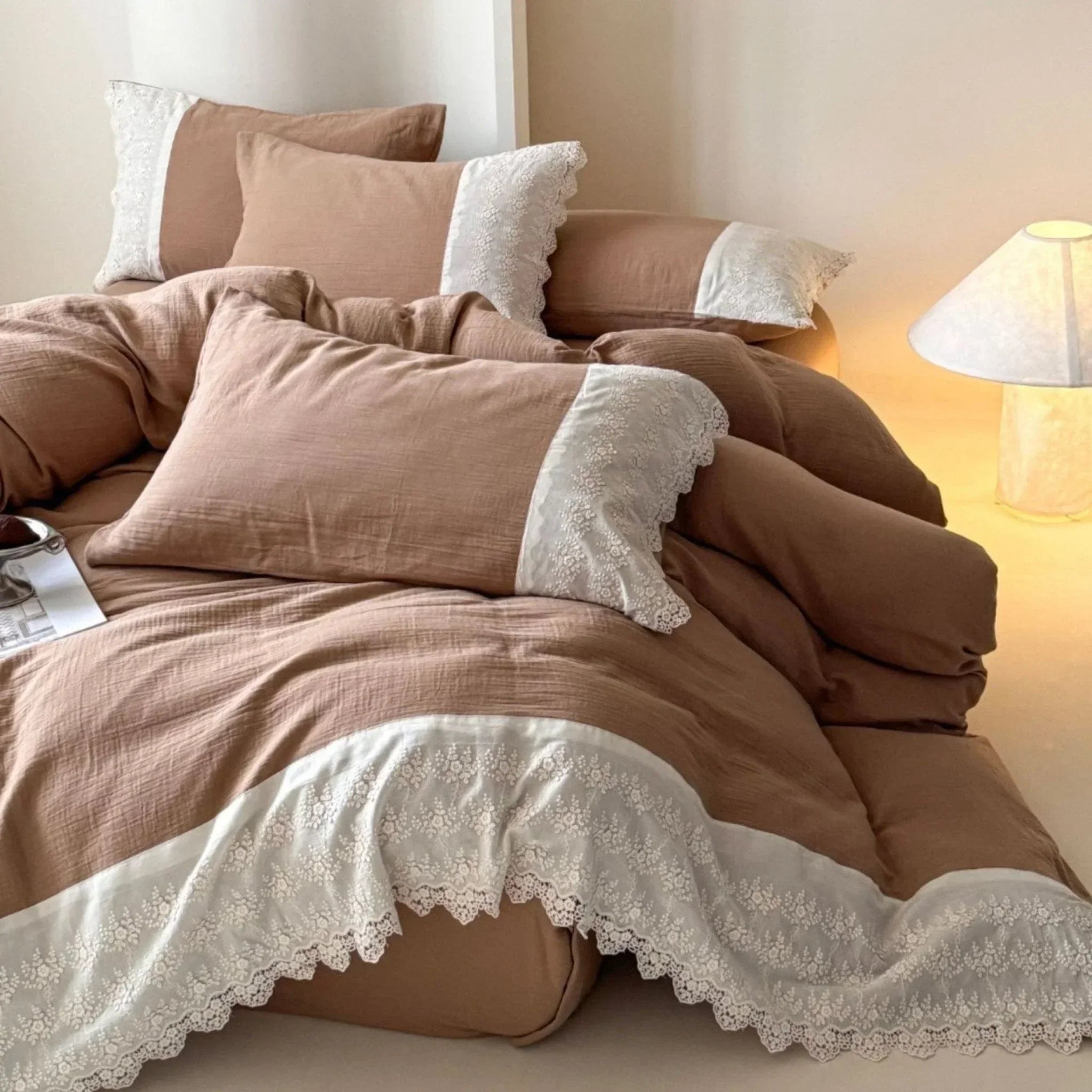 Margaux Lace Double Gauze Bedding Set / Sage Green Ever Lasting