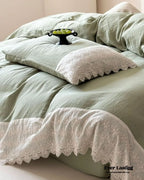 Margaux Lace Double Gauze Bedding Set / Sage Green Ever Lasting