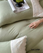 Margaux Lace Double Gauze Bedding Set / Sage Green Ever Lasting