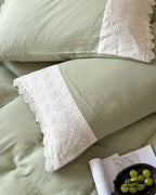 Margaux Lace Double Gauze Bedding Set / Sage Green Ever Lasting