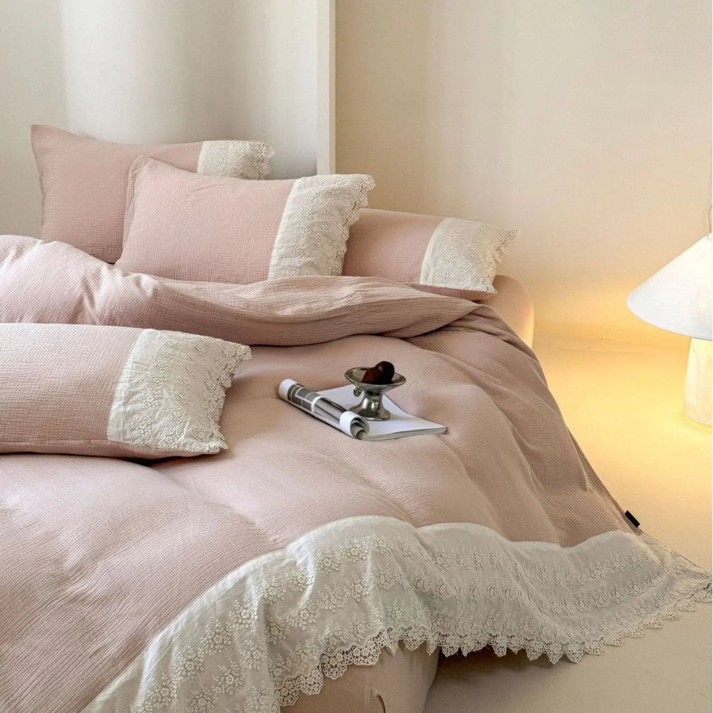 Margaux Lace Double Gauze Bedding Set / Sage Green Ever Lasting