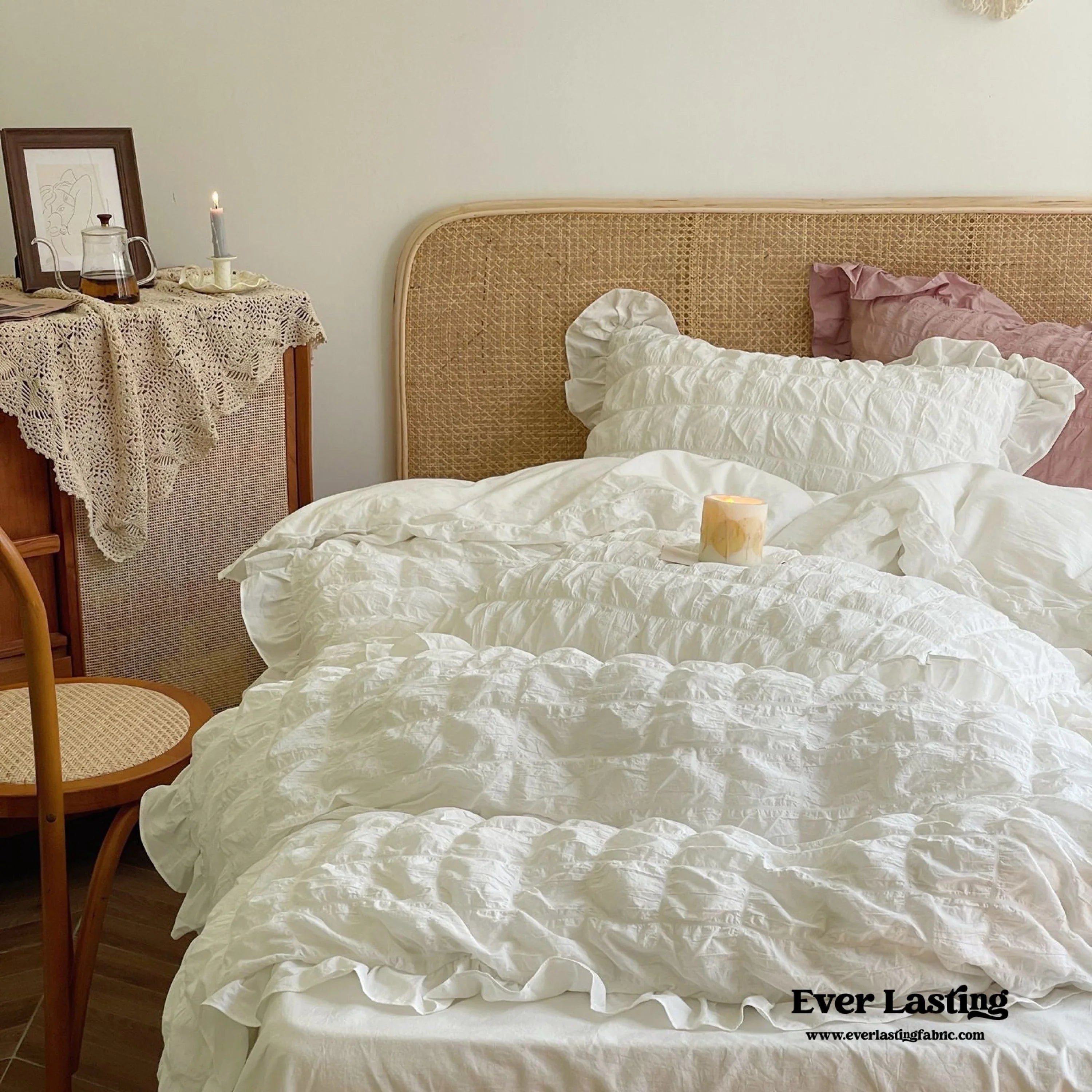 Marshmallow Puff Ruffle Bedding Set / Yellow Ever Lasting